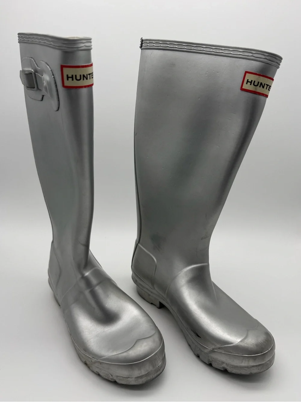 Hunter Original Kids Classic Silver Metallic Tall Rain Winter Boots Size US 4